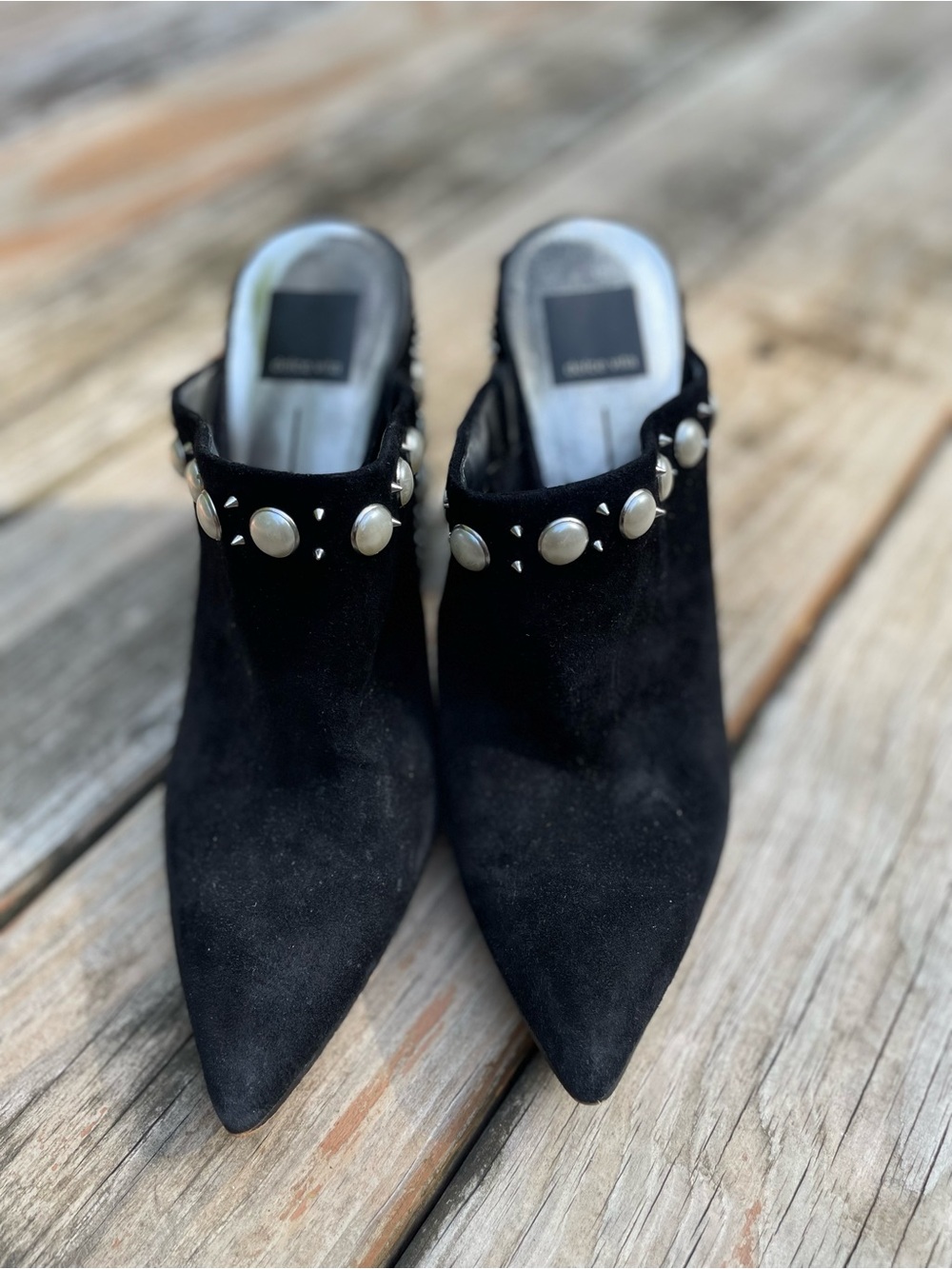 Dolce Vita Black Suede Pointed Mule with Silver Studs